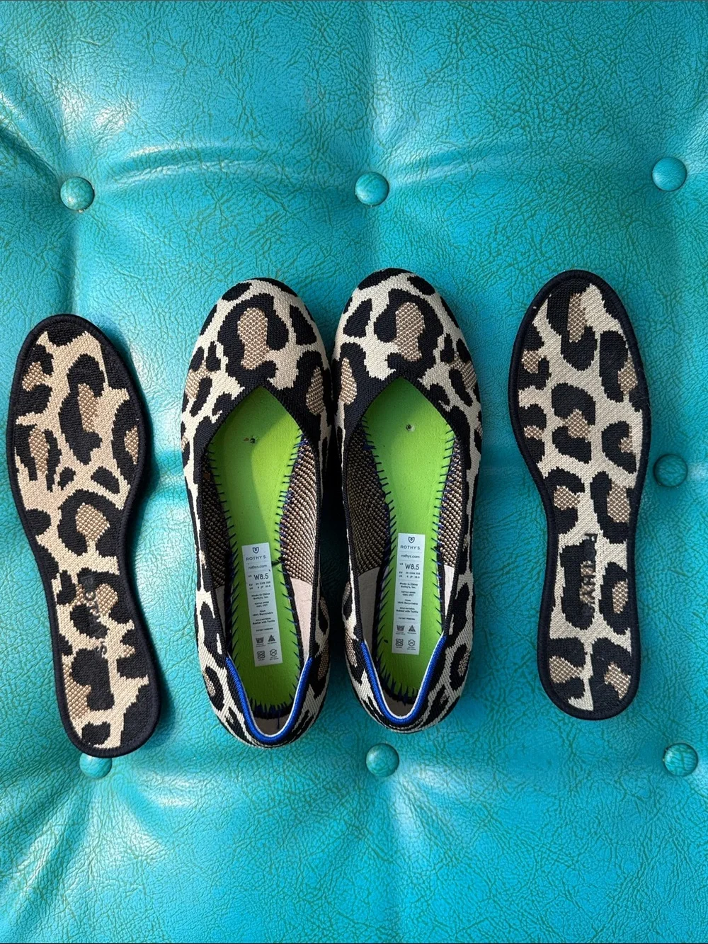 3 pair Rothy’s red and black knot points+ Desert Cat leopard flat washable 8.5